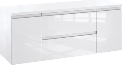 Produktbild von Furni Badunterschrank 120 cm mit Waschtischplatte – Weiß Hochglanz Vormontiert, Waschbeckenunterschrank für Aufsatzwaschbecken