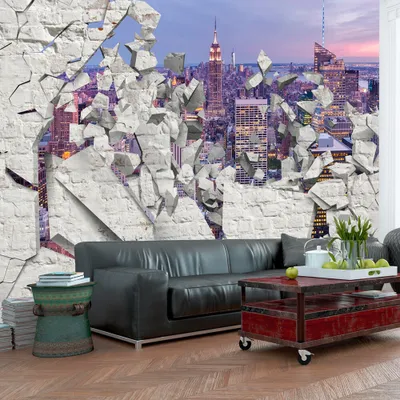 Produktbild von Fototapete selbstklebend 3d Effekt 343x256 cm Tapete Wandtapete Wandbilder Klebefolie Dekofolie Tapetenfolie Wand Dekoration Wohnzimmer - Ziegel Steine Abstrakt Stadt d-A-0045-a-d