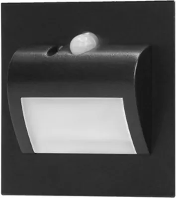 Immagine prodotto di DRACO LED NEW, 1,5W, lampada a incasso per scale, 12VDC, 30lm, 3000K, nera, con sensore di movimento e di luminosità