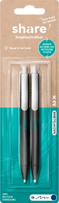 Produktbild von share Kugelschreiber 2er Set – Kugelschreiber Set spendet eine Unterrichtsstunde für ein Schulkind – Eco-Druckkugelschreiber – Schriftfarbe blau, 1 Stück (2er Pack)