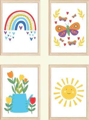 Produktbild von Natur Regenbogen Schmetterling 4er Set Kinderzimmer Bilder DIN A4 Poster Babyzimmer Wandbilder Dekoration