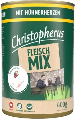 Produktbild von Christopherus Fleischmix mit Hühnerherzen, Adult, Herz, Fleisch, 400 g, Ohne Soja