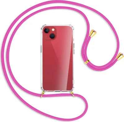 Produktbild von Handykette Backcover-Schutzhülle mit Band (Metall goldfarben) für Apple iPhone 13 - hot pink
