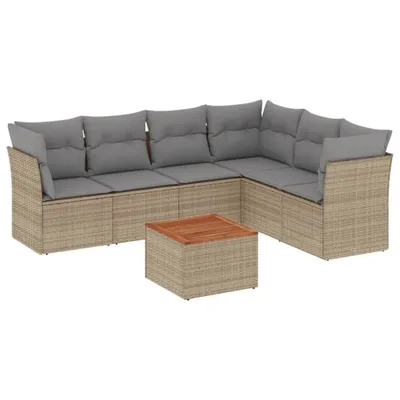 Produktbild von vidaXL 7-tlg. Garten-Sofagarnitur mit Kissen Beige Poly Rattan