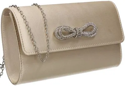 Produktbild von Elegante Elfenbein Satin Clutch mit Diamantdetails für formelle Anlässe
