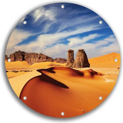Produktbild von Wallario rundes Outdoor-Poster für Garten oder Balkon, Motiv Felsen und Sand in der Sahara Wüste, 30 cm Durchmesser