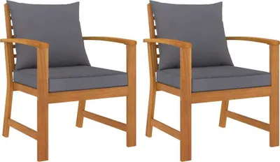 Image de Chaises de jardin 2 pcs. avec coussin gris foncé acacia massif