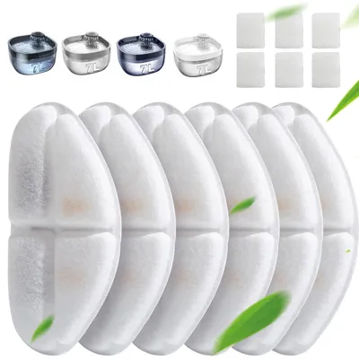 Image de Filtres à charbon actif et éponges pour fontaines à eau pour animaux de compagnie, lot de 6 | Compatibles avec les fontaines pour chiens et chats de 7 litres (FN-W05)