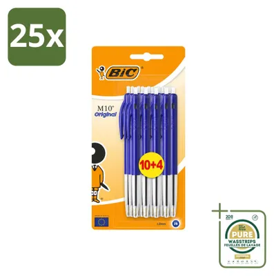 Obrázek produktu pro 25 kuličkových propisek BIC M10 s mechanismem pro vysouvání – modré – hrot 1 mm – balení