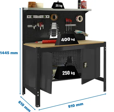 Zdjęcie produktu dla SIMONWORK BT3 CABINET 900 ANTRACYT/MADEIRA Metalowy stół warsztatowy