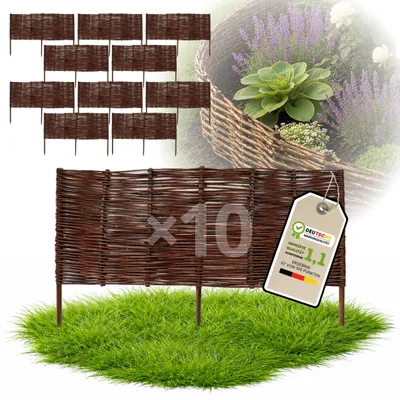 Immagine prodotto di Floranica 10 pezzi Recinzione in vimini 40 cm x 100 cm – Staccionata da giardino intrecciata Palizzata Recinzione naturale Bordo aiuola