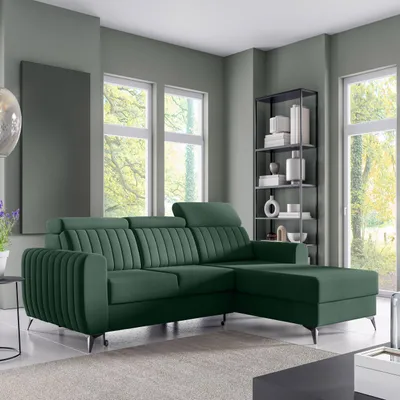 Produktbild von Ecksofa CONNOR I - mit Schlaffunktion, Bettkasten & universeller Ottomane, Dunkelgrün