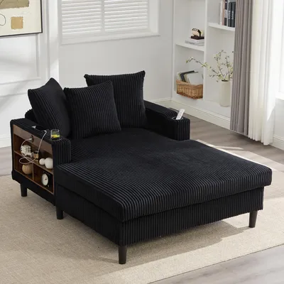 Produktbild von LVHOM Schlafsofa mit LED & USB, Chaiselongue mit Becherhalter & Stauraum, großes Einzelsofa bis 300kg belastbar, inkl. 3 Kissen, 129x170cm, Schwarz