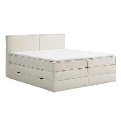Produktbild von Boxspringbett KAIRO mit Bettkasten 200 x 200 cm Boucle` Weiß mit Visco Topper Bett Bettkasten Taschenfederkern