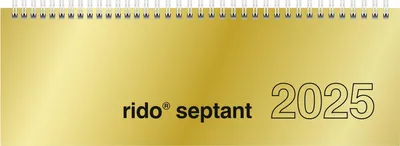 Produktbild von rido/idé 7036121915 Querterminbuch Modell septant (2025)| 2 Seiten = 1 Woche| 305 × 105 mm| 128 Seiten| Glanzkarton-Einband| goldfarben