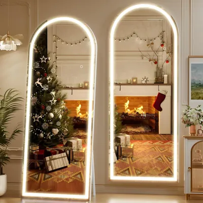 Image de Miroir mural éclairé, dimensions 180x60 cm, miroir pleine longueur, éclairage LED, 3 couleurs de lumière, variateur d'intensité, couleur blanche