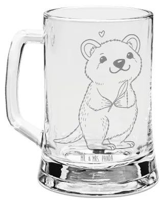 Produktbild von Mr. & Mrs. Panda Krug Quokka Happy - Transparent - Geschenk, Seidel, Niedliches Tier, Aufschieberitis, Dinge Erledigen, Verschieben, Glaskrug, Bierkrug graviert, Humpen