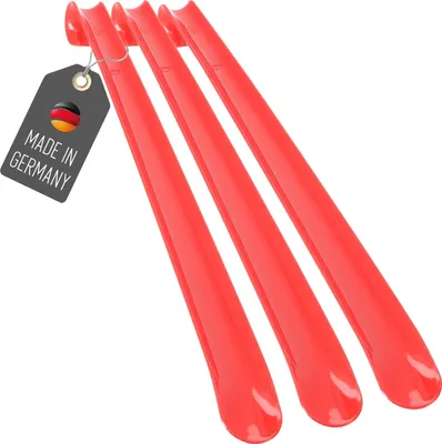 Produktbild von 3 Stück Schuhanzieher 50cm Kunststoff Rot Set Schuhlöffel Xl Lang stabil Plastik Schuhanziehhilfe für Familie mit Haken zum aufhängen