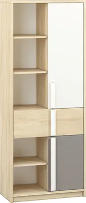 Produktbild von Jugendschrank, Farbe: Buche / Weiß / Platingrau - Abmessungen: 199 x 80 x 40 cm (H x B x T), mit 2 Türen, 1 Schublade und 10 Fächern