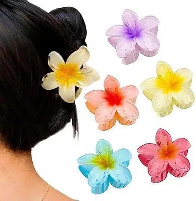 Produktbild von 5 Blumen-Haarspangen im hawaiianischen Stil für mitteldickes Haar, starker Halt für Frauen und Mädchen