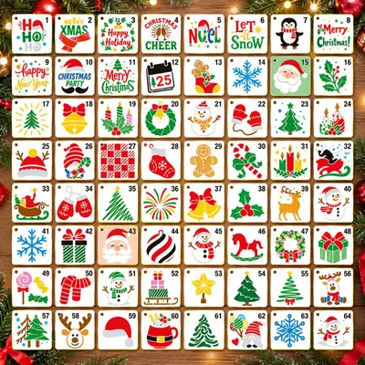 Weihnachtsschablonen, 64 Stück, 7,6 x 7,6 cm, wiederverwendbar