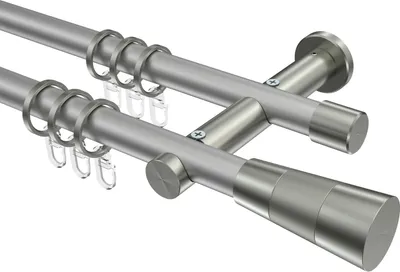 Produktbild von Interdeco Gardinenstange / Vorhangstange Silbergrau / Edelstahl-Optik, Typ Platon Tanara (Konus), 20 mm Ø 2-läufig, 240 cm