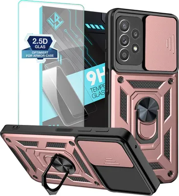 Produktbild von Armor Handyhülle für Samsung Galaxy A52 / A52 5G / A52s 5G mit 9H Displayglas Displayschutz Kameraschutz Handy Panzer Case Cover Schutzhülle Outdoor Farbe: Rosegold