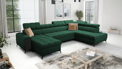Produktbild von Großes Sofa Wohnlandschaft Ecksofa in U-Form Ecksofa GREKO VI Grün Stoff AVRA 12 Ottomane Links IM SOFA