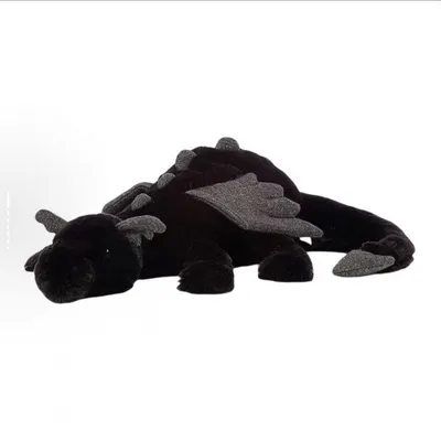 Produktbild von Kawaii Drachen Kuscheltier 50 cm – Schwarzer Plüschdrache – Körperkissen & Dekokissen