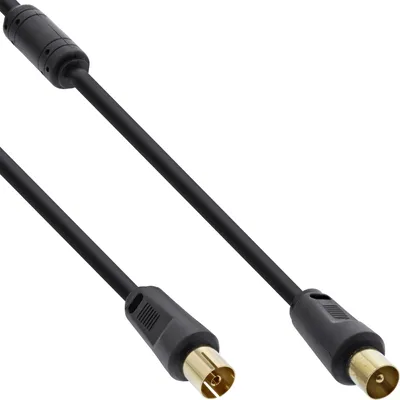 Produktbild von InLine Antennenkabel Premium, 2x geschirmt, mit Filter, >85dB, schwarz, 20m, 20 m, IEC, IEC, Schwarz