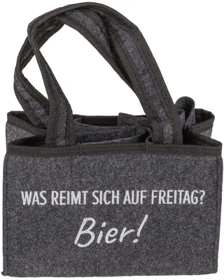 Produktbild von Flaschentasche aus Filz mit 6 Fächern "Was reimt sich auf Freitag? Bier!"