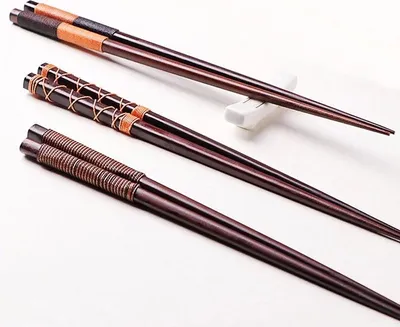 Obrázek produktu pro Sada 6 párů dřevěných hůlek na sushi s ručně tkanými rukojeťmi