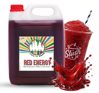 Image de Sirop Rainbow Slush Red Energy 5 litres, dilution 1:5, sans colorants azoïques ni glycérine, concentré