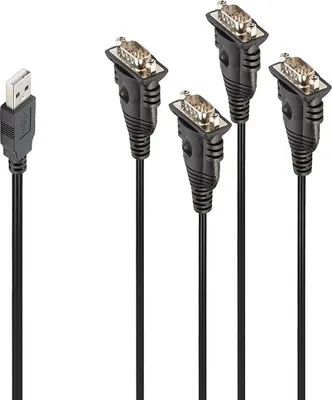 Produktbild von USB 1.1 Adapter, USB-A Stecker > 4x Seriell RS232 Stecker (schwarz, 94cm)