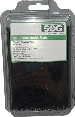 Product packaging for a SOG activated carbon filter.