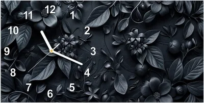 Produktbild von Wanduhr aus Glas mit Motiv Blumenmuster Dunkel- 60 x 30 cm - inkl. Aufhängesystem