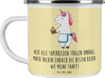 Produktbild von Mr. & Mrs. Panda Camping Emaille Tasse Super Tante - Gelb Pastell - Geschenk, Haferl, Superheld, Verwandte, Backen, Pott, Verwandtschaft, Kaffeepott, becher, Liebe, Neffe