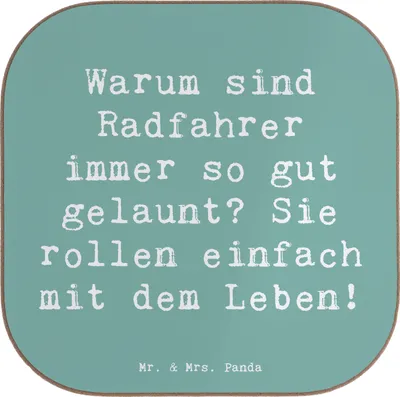 Produktbild von Mr. & Mrs. Panda Tischuntersetzer Spruch Radsport Glück - Meeresbrise - Geschenk, Lebensfreude, Sportler Geschenke, Fahrradfahren, Untersetzer für Gläser, Tassen, Coaster