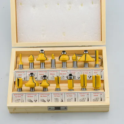 Produktbild von Holzbearbeitungsfräser Set 12pcs 15pcs Graviermaschine Schneidemesser 1/4 Griff 1/2 Griff Hartmetall-Schneidkopf