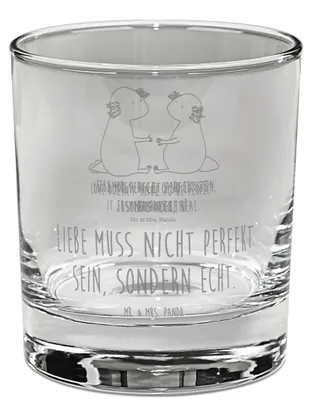 Produktbild von Mr. & Mrs. Panda Whiskyglas Axolotl Liebe - Transparent - Geschenk, Tumbler, Lowball Glas, Scotch, Gravur, Valentinstag