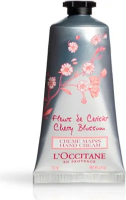 A tube of L'Occitane Cherry Blossom hand cream.