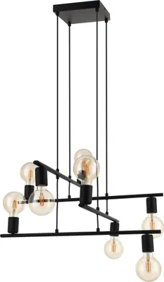 Produktbild von EGLO Pendelleuchte Mezzana, 8 flammige Hängelampe Vintage, Industrial,, Hängeleuchte aus Stahl in Schwarz, Esstischlampe, Wohnzimmerlampe mit E27