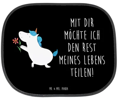 Produktbild von Mr. & Mrs. Panda Auto Sonnenblende Einhorn Blume - Schwarz - Geschenk, Antrag, Sonnenschutz, Einhörner, Freundin, Liebe, Seitenscheibe, hitzeschutz, Unicorn, Pärchen
