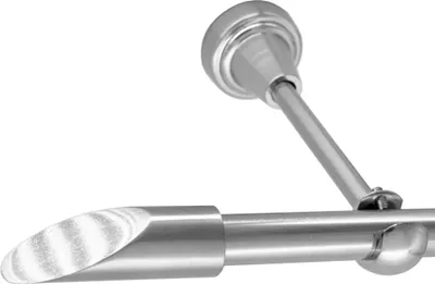 Produktbild von Gardinenstange Edelstahl Look, Metall, Durchmesser 16mm, Wandträger H14, 1-läufig, Länge 120, Endkappe E15