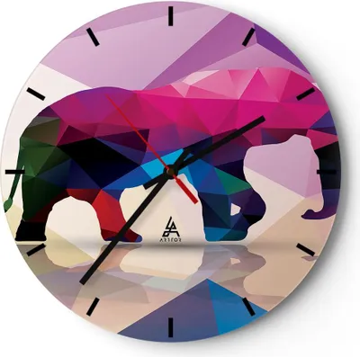 Produktbild von Wanduhr - Rund - Glasuhr - Elefanten Illustration Bunt - 30x30cm - Schleichendes Uhrwerk - Lautlos - zum Aufhängen bereit - Dekoration Modern - Wanddekoration aus Glas - C3AR30x30-2807