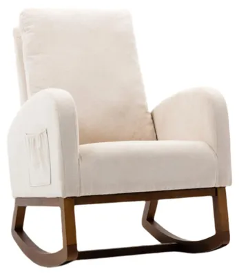 Zdjęcie produktu dla Krzesło bujane - Fotel - Krzesło relaksacyjne - Krzesło bujane do pokoju dziecięcego - Wykonane z litego drewna kauczukowego - Ergonomiczna konstrukcja