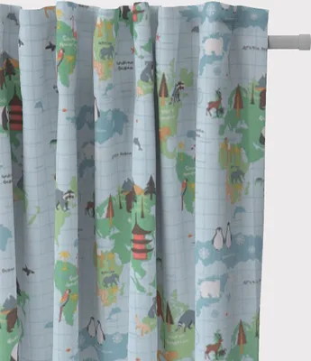Produktbild von SCHÖNER LEBEN. Kinderzimmer-Vorhang Fryett`s Halbpanama Kinder Weltkarte Tiere hellblau 245cm oder Wunschlänge Aufhängung Smok-Schlaufenband