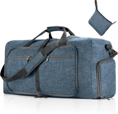 Produktbild von Leichte Faltbare Reisetasche Groß 65L Sporttasche Damen Herren mit Schuhfach, Travel Duffle Bag Sport Tasche für Reisen Gym Urlaub Übernachtung (Blau)