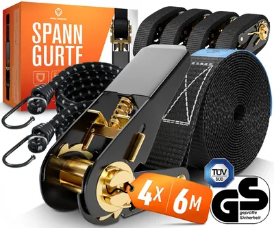 Produktbild von Spanngurte mit Ratsche 4 Stück, Ratschengurte 1000kg, 6m, 2,5cm breit