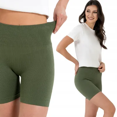 Produktbild von Nahtlose, gerippte Radsportleggings für Damen mit hohem Bund, MORAJ L/XL, Khaki